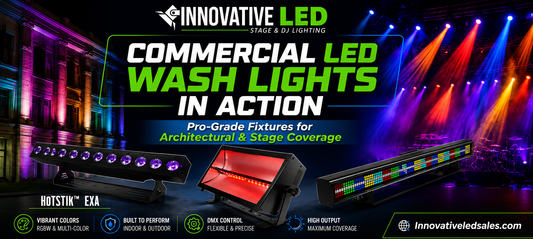 Commercial LED wash lights in action featuring pro-grade fixtures for architectural and stage lighting coverage from Innovative LED Sales.