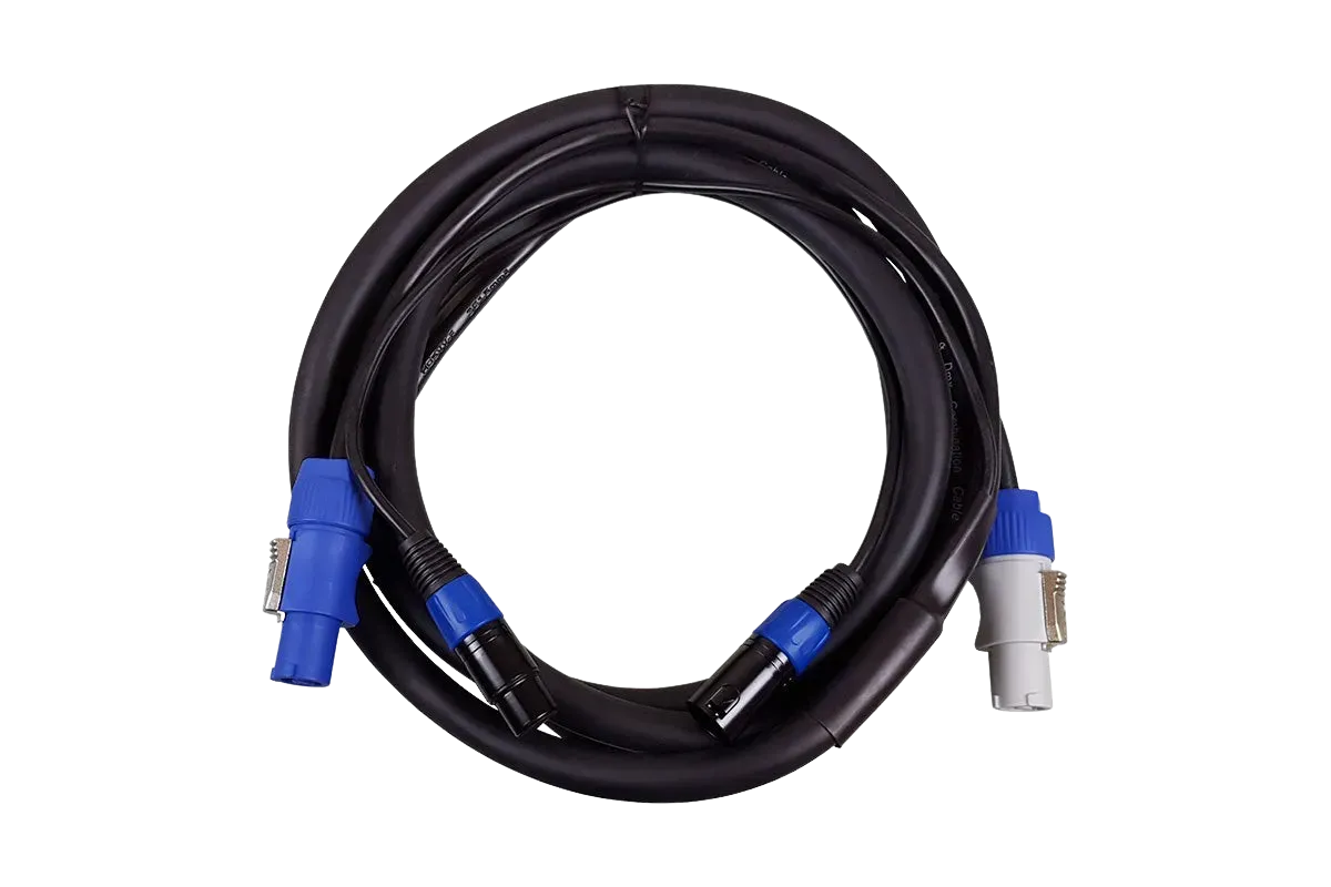 Blizzard DMX5PC-25    Cool Cable / 25 ft PowerCon compatible (male-blue) to (male-white) 14 AWG power + 5-pin XLR(M) – 5-pin XLR(F) 120 ohm DMX combo cable