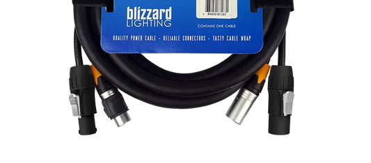 Blizzard DMX5PCT-25    Cool Cable / 25 ft PowerCon True1 compatible (male) to (male) 14 AWG power + 5-pin XLR(M) – 5-pin XLR(F) 120 ohm DMX combo cable