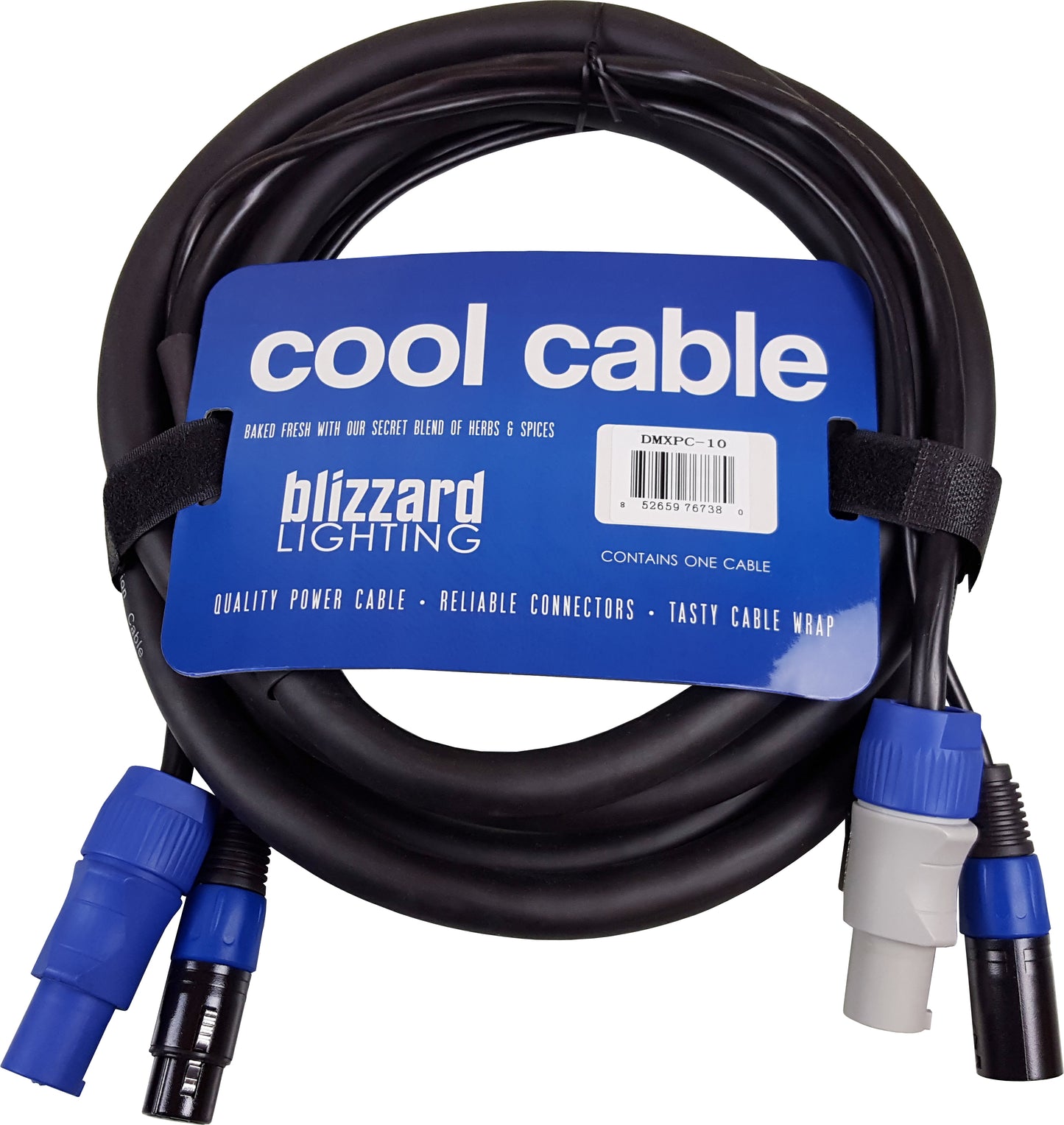 Blizzard Lighting DMXPC-10 Cool Cable / 10 ft PowerCon compatible (male-blue) to (male-white) 14 AWG power + 3-pin XLR(M) – XLR(F) 120 ohm DMX combo cable