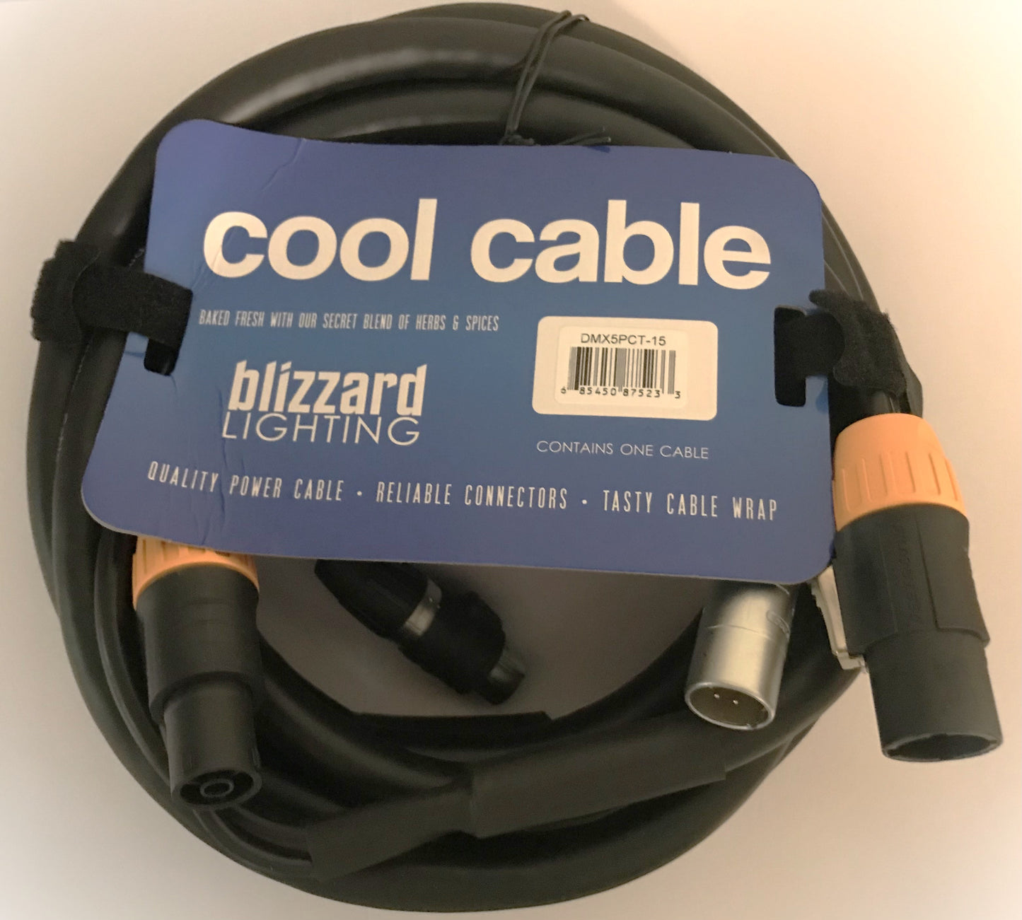 Blizzard DMX5PCT-15    Cool Cable / 15 ft PowerCon True1 compatible (male) to (male) 14 AWG power + 5-pin XLR(M) – 5-pin XLR(F) 120 ohm DMX combo cable (Copy)